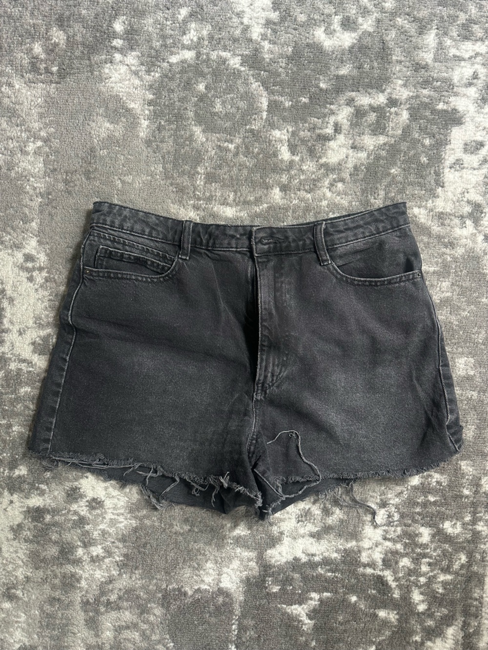 Zara Washed Black Frayed Hem Denim Shorts